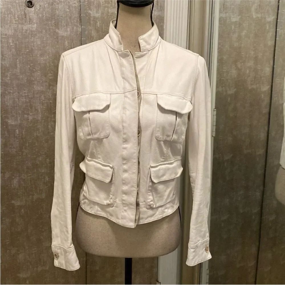 Brunello Cucinelli Women's genuine leather Cream Jacket, M